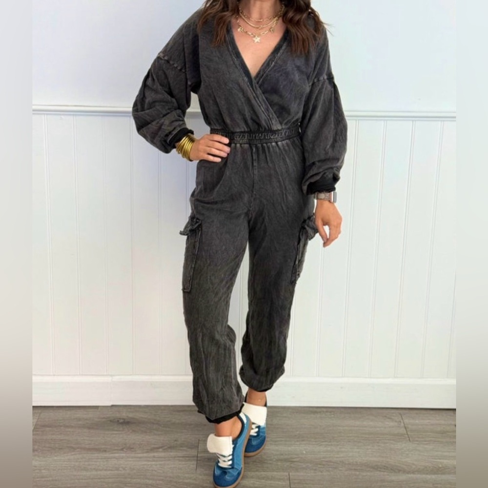 Elegant Charcoal Jumpsuit with Cargo Pockets